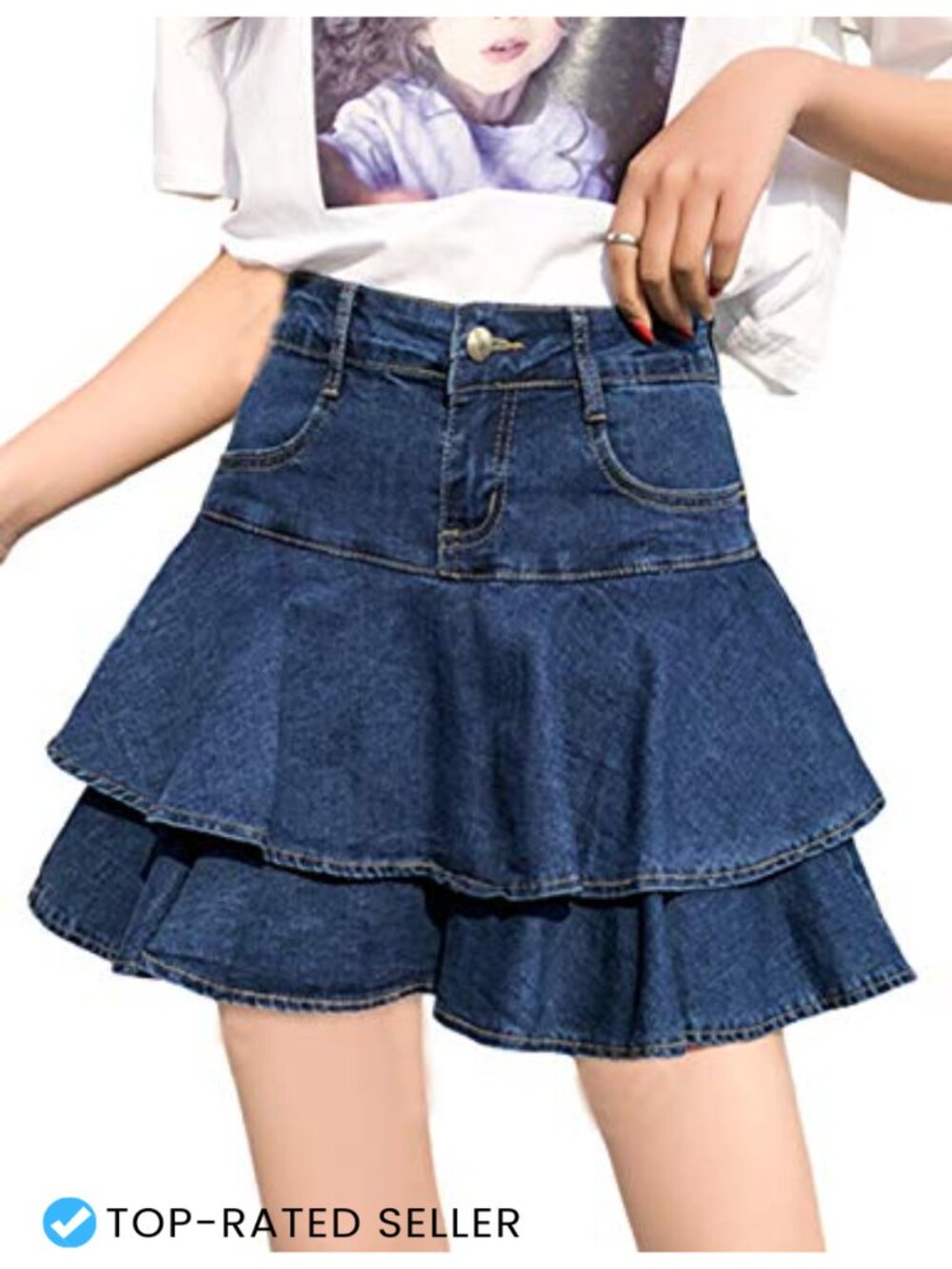 Low Waisted Built-in Shorts Denim Mini Skort Ruffle Pleated Y2K Streetwear